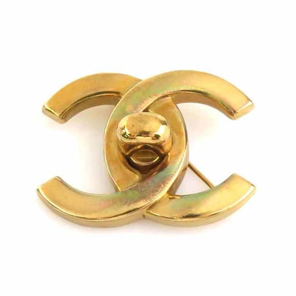 CHANEL Gold Logo Brooch - Picture 1 of 5